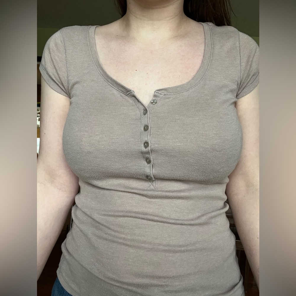 Old Navy Fitted Beige Cap Sleeve Top